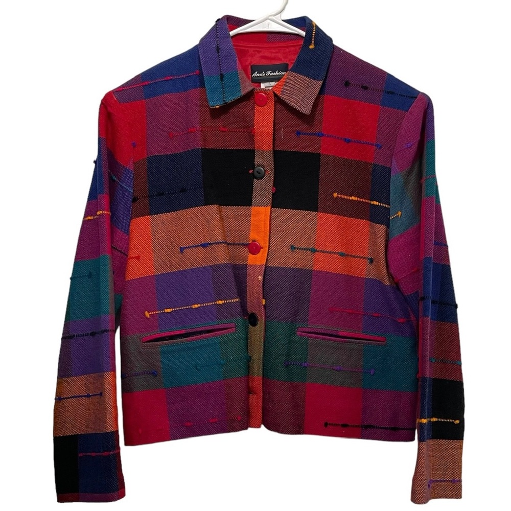 Ana's Fashions Woven Reto multicolor Botton down Blazer Size L